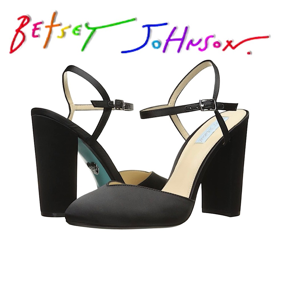 BETSEY JOHNSON Satin SB Cora Dress Pump Shoes Black Size 8.5